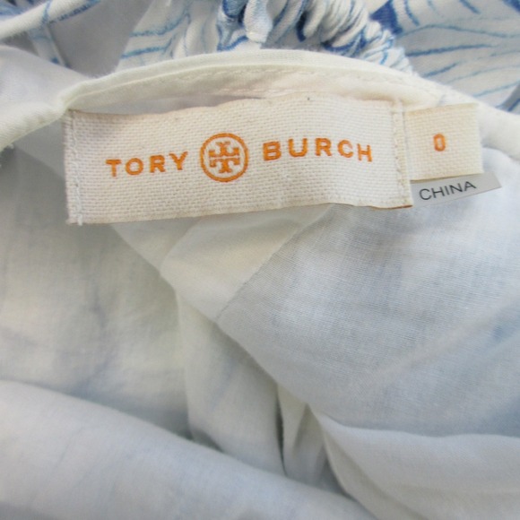 Tory Burch Maxi Dress 0 White Blue Floral 100% Cotton Open Cross Back Chic 358 - Picture 3 of 13